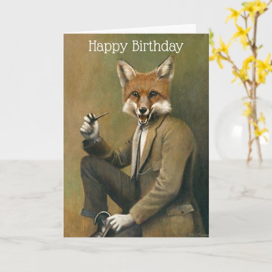 Vintag Fox Gentleman Birthday Card Karte (Gelbe Blume)