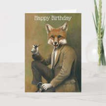 Vintag Fox Gentleman Birthday Card