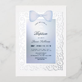 Vintag Frame Blue Bow Taufe Folieneinladung