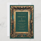 Vintag Frame Emerald Green Gold QR Code Hochzeit Einladung (Vorderseite)