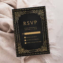 Vintag-Frame-Schwarz-Gold-Hochzeit-RSVP RSVP Karte