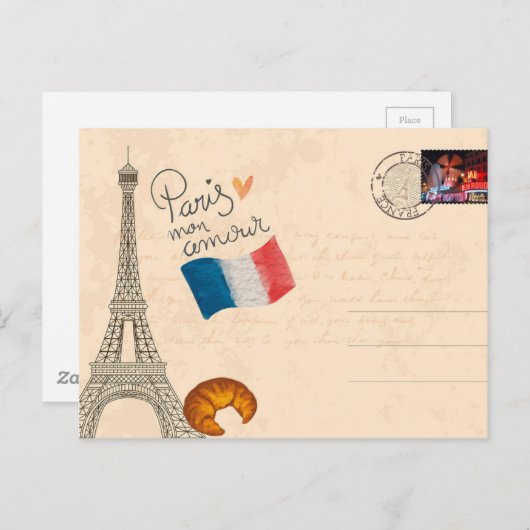 Vintag France Paris Eiffel Tower Postkarte (Vorne/Hinten)