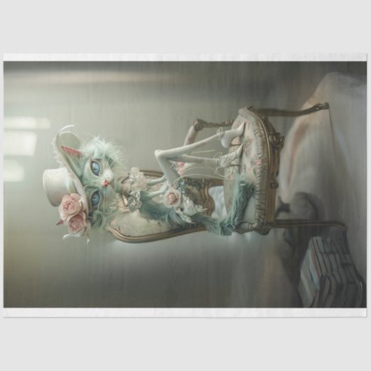 Vintag-Französisch-Blaue Mit Augen-Katze-Dekoupage Seidenpapier (Vorderseite)