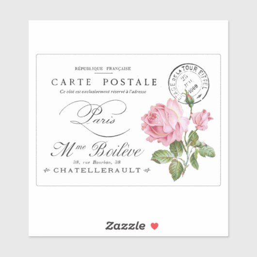 VINTAG FRANZÖSISCHER POSTCARD TRANSPARENTER STICKE AUFKLEBER (Blatt)