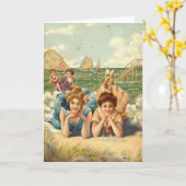 Vintag - Frauen-Freunde am Strand, Karte (Gelbe Blume)