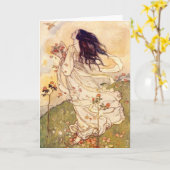 Vintag - Frauen und Vögel, Karte (Gelbe Blume)