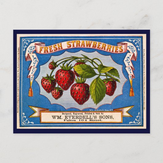 Vintag Fresh Strawberry Ad 1868 Postkarte (Vorderseite)