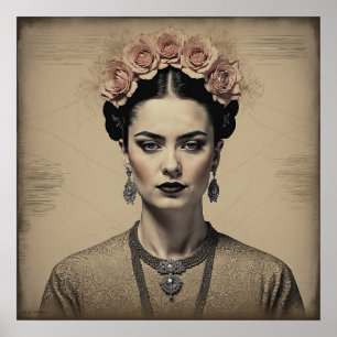 Vintag Frida Kahlo Portrait Poster