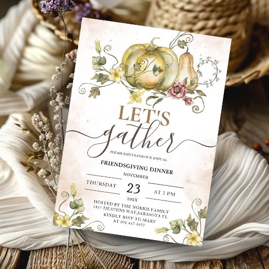 Vintag Friendsgiving Dinner Wasserfarbenpumpen Einladung