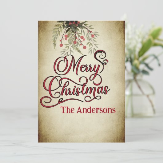 Vintag frohe Weihnachten botanische Heilige (Stehend Vorderseite)