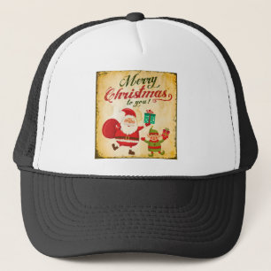 Vintag frohe Weihnachten Daning Santa and Elf Truckerkappe