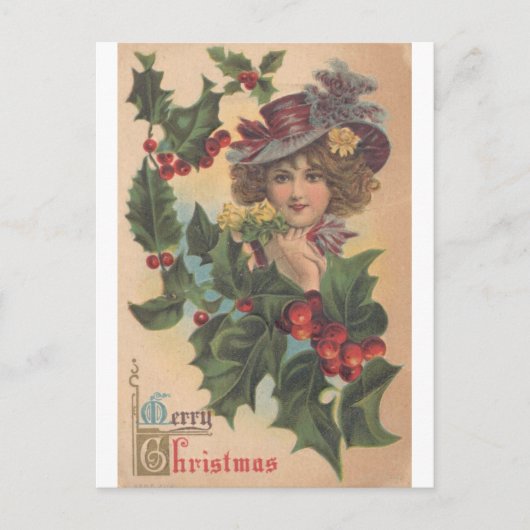 Vintag Frohe Weihnachten Gibson Girl Postcard (Vorderseite)