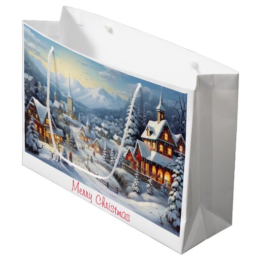 Vintag frohe Weihnachten Große Geschenktüte (Vorderseite Schrägansicht)