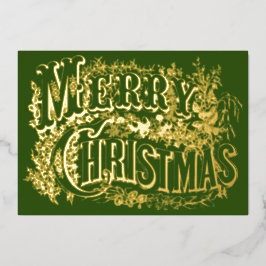 Vintag Frohe Weihnachten Grün und Gold Folien Feiertagskarte