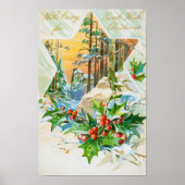 Vintag frohe Weihnachten Holly Berries Schneefest Poster (Vorne)