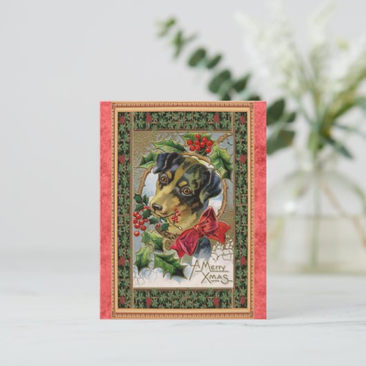 Vintag Frohe Weihnachten Niedlicher Hund Postkarte (Stehend Vorderseite)