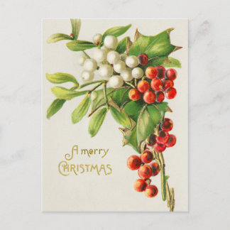 Vintag frohe Weihnachten Rot & White Holly Berries