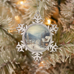 Vintag frohe Weihnachten Schneeflocken Zinn-Ornament
