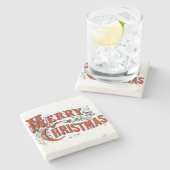 Vintag frohe Weihnachten Steinuntersetzer (Seitenansicht)