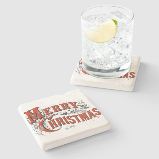 Vintag frohe Weihnachten Steinuntersetzer (Seitenansicht)