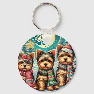 Vintag Frohe Weihnachten Terrier Yorskhire Yorkie Schlüsselanhänger