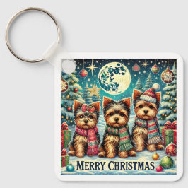 Vintag Frohe Weihnachten Terrier Yorskhire Yorkie Schlüsselanhänger