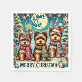 Vintag Frohe Weihnachten Terrier Yorskhire Yorkie Serviette