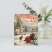 Vintag Frohe Weihnachten Traditionelle Postkarte (Stehend Vorderseite)