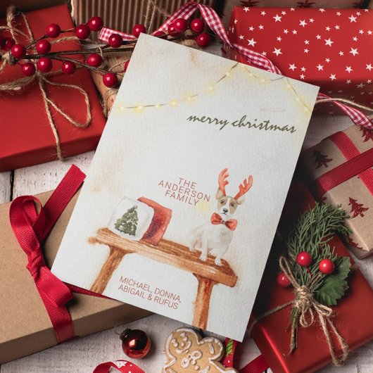 Vintag Frohe Weihnachten Wasserfarben Hund Minimal