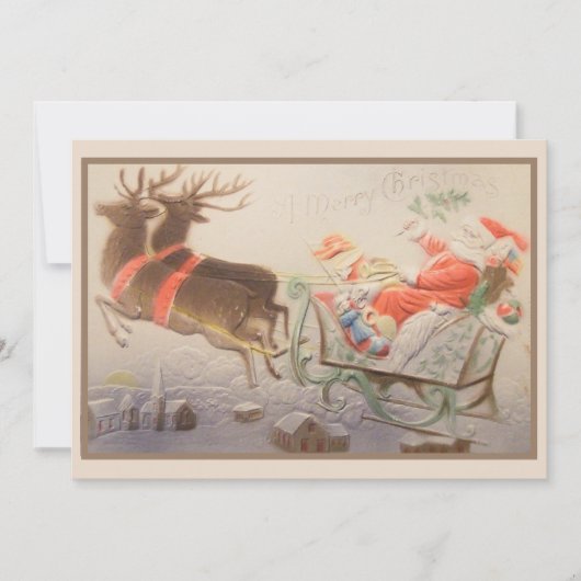 Vintag Frohe Weihnachten Weihnachtsmann Reindeer S (Vorderseite)