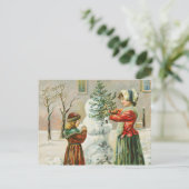Vintag frohe Weihnachten Winter Snowman Postkarte (Stehend Vorderseite)