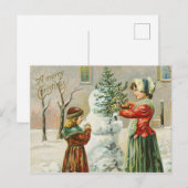Vintag frohe Weihnachten Winter Snowman Postkarte (Vorne/Hinten)