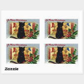 Vintag frohe Weihnachts-Kitten Feuerplatz Holly Rechteckiger Aufkleber (Blatt)