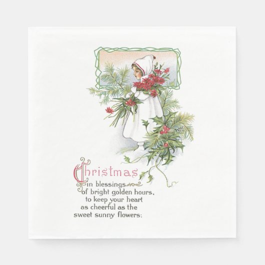 Vintag frohe Weihnachts-Segen-Karte Blumengedicht Serviette (Vorderseite)