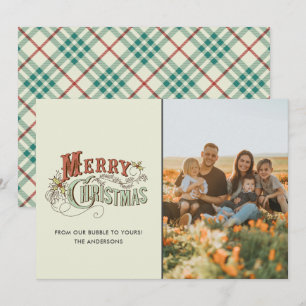 Vintag frohe Weihnachtsfamilie Foto Kariert Feiertagskarte