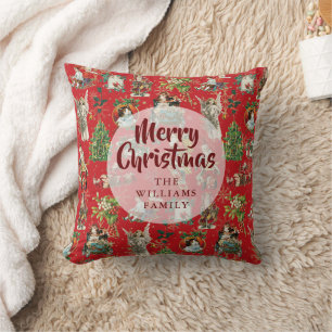 Vintag frohe Weihnachtsfamilie Name Festival Red Kissen