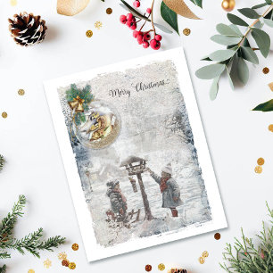 Vintag frohe Weihnachtsgeburten und Ornamente Feiertagskarte