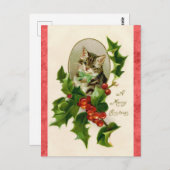 Vintag Frohe Weihnachtsgrüße Niedlich Kitten Katze Postkarte (Vorne/Hinten)
