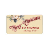 Vintag frohe Weihnachtskiefer Adressaufkleber (Vorne)