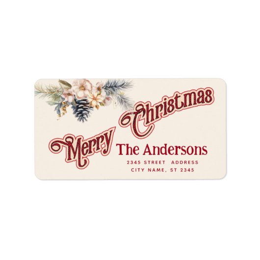 Vintag frohe Weihnachtskiefer Adressaufkleber (Vorne)