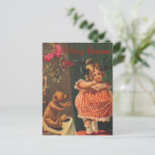 Vintag Frohe Weihnachtsmädchen und Bär Feiertagspostkarte (Stehend Vorderseite)