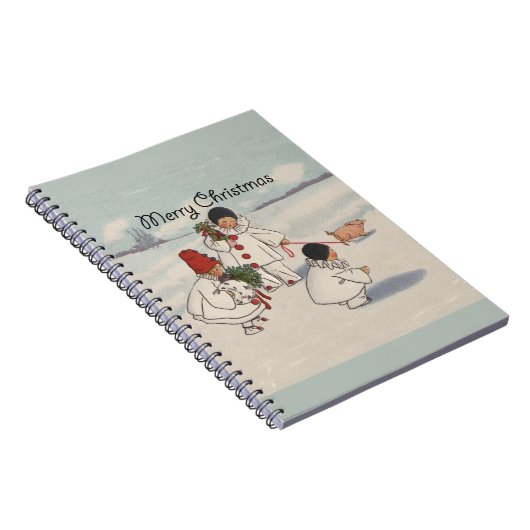 Vintag frohe Weihnachtsschneekinder Notizblock (Rechte Seite)