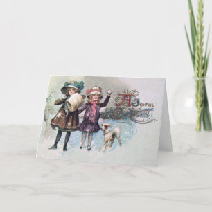 Vintag frohe Weihnachtsschneezeit Feiertagskarte