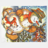 Vintag frostig der Schneemann Weihnachten Fleecedecke (Vorderseite (Horizontal))