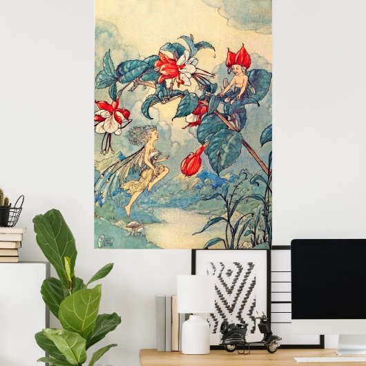 Vintag Fuchsia Fairies Poster (Heimbüro)