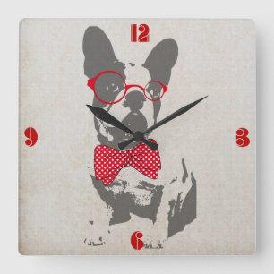 Vintag Funny French Bulldog Quadratische Wanduhr