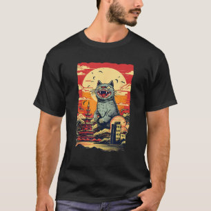 Vintag Funny Niedlich Catzilla Cat Art Japanisch S T-Shirt