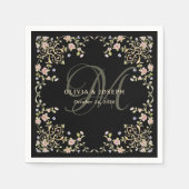 Vintag Garden Black | Farbenfrohe Hochzeitmonogram Serviette (Vorderseite)