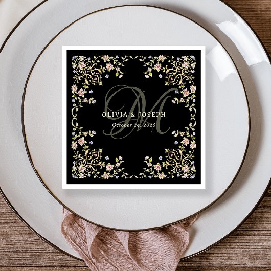 Vintag Garden Black | Farbenfrohe Hochzeitmonogram Serviette