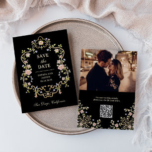 Vintag Garden Black   Farbiges Foto und QR-Code Save The Date